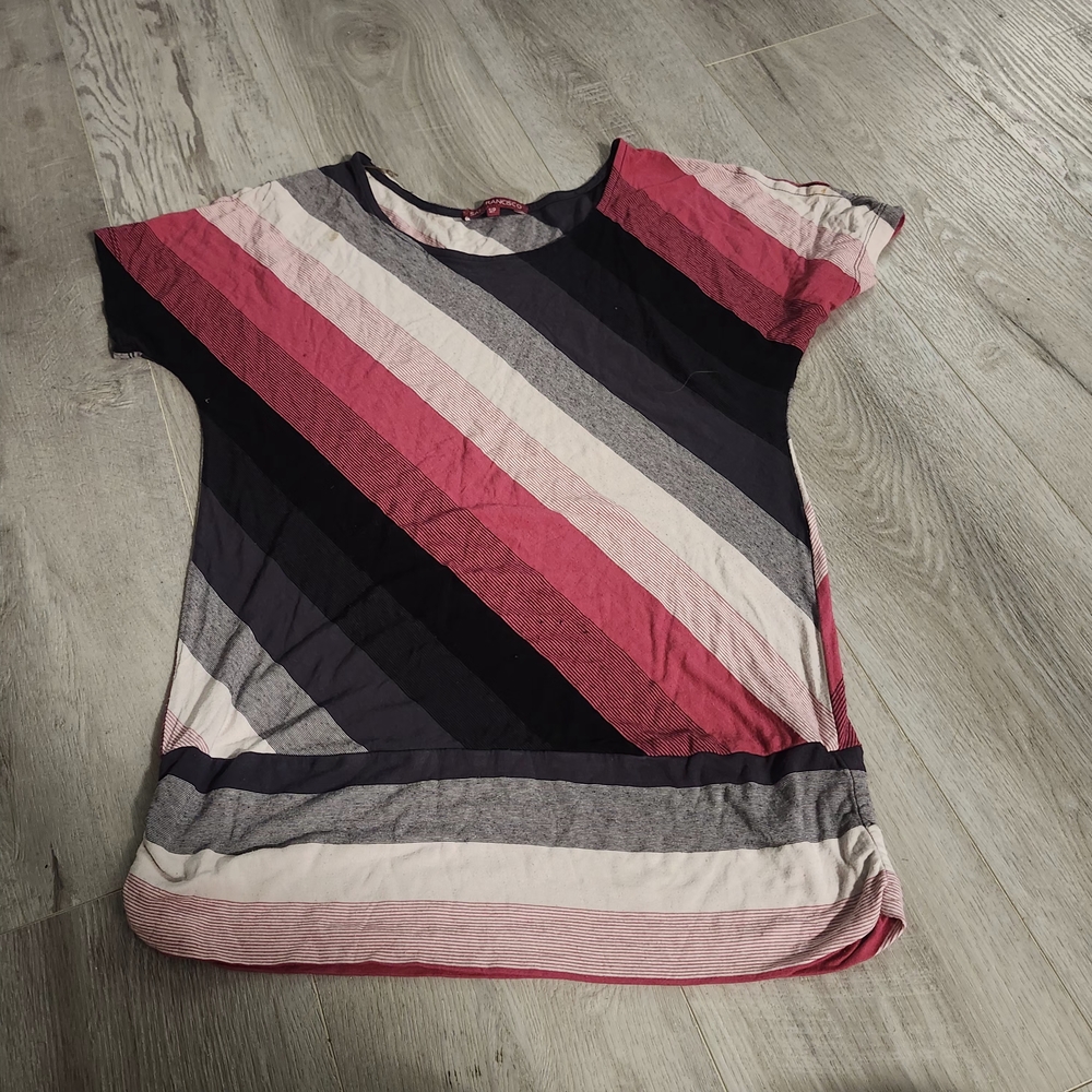 Black, White & Pink Striped San Franciso Short Sleeve Tee